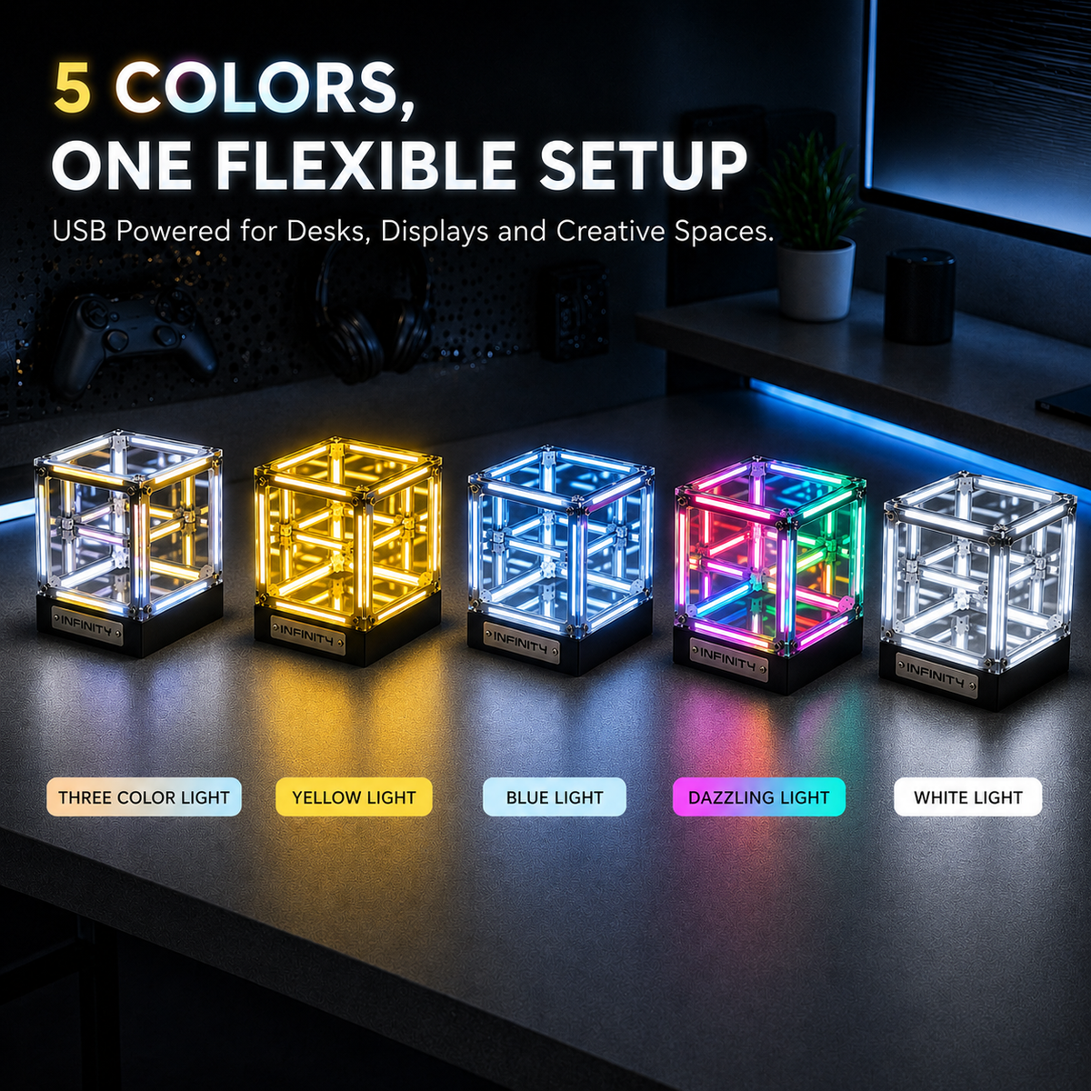 LED Infinity Cube – Abyss Mirror Light for Figure Display
