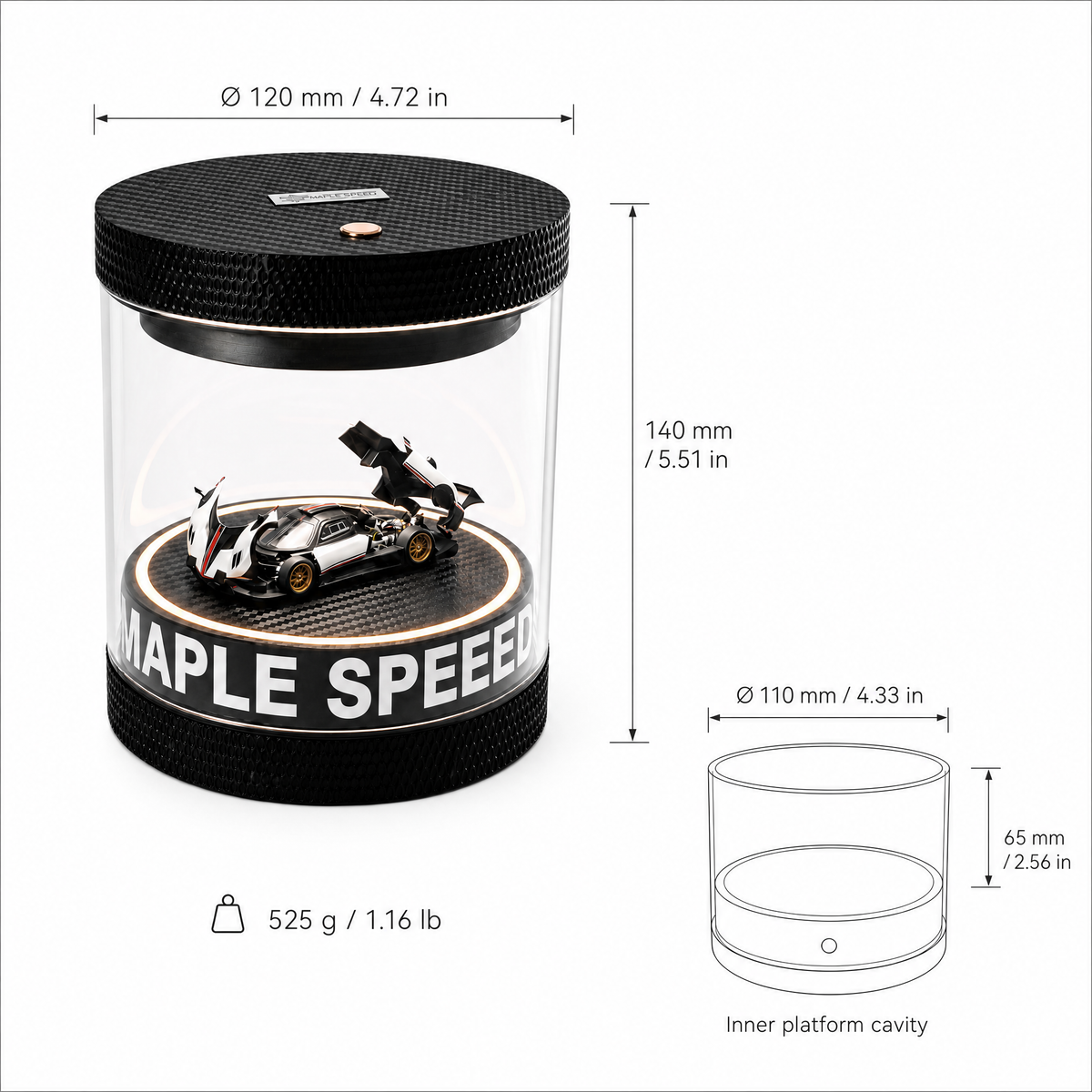 360° Rotating LED Racing Figurine Display Case